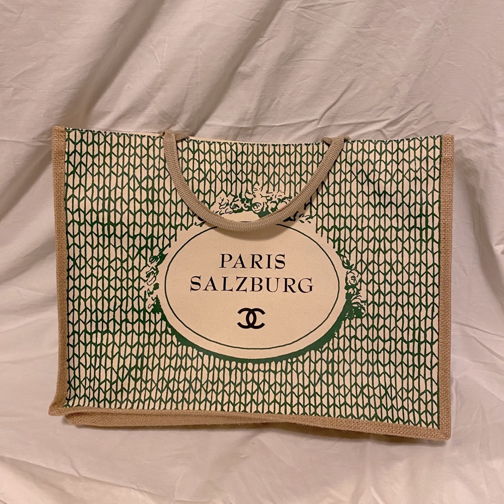 RARE Chanel “Paris Salzburg” green/canvas shopping tote INCLUDING BOOK. NWOT